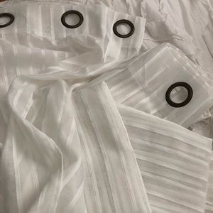 2 White Grommet Sheer Stripe Curtain Panels